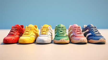 Colorful sneakers on a white background. 3d render illustration.の素材
