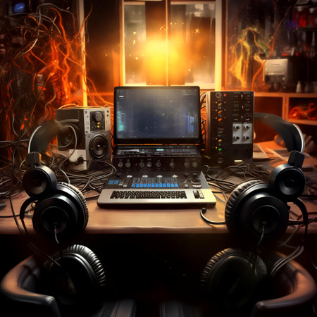 Composite image of dj equipment on a desk in a nightclubの素材