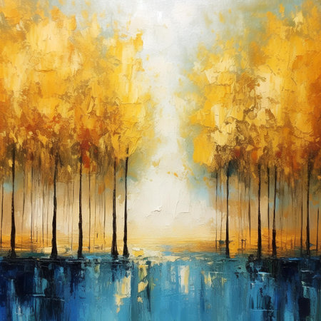 Abstract watercolor painting of pine trees on the lake. Nature background.の素材