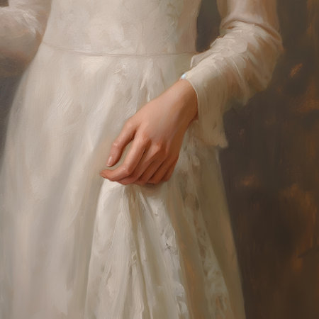 wedding dress on the bride's hand. white wedding dressの素材