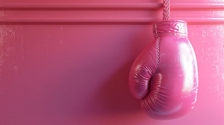 Pink boxing glove hanging on a pink wall. 3D Renderingの素材