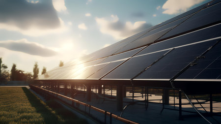 Solar panels, photovoltaic, alternative electricity source - concept of sustainable resourcesの素材