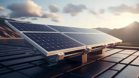 Solar panels on the roof of the house. 3d rendering.の素材