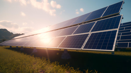 Solar panels, photovoltaic, alternative electricity source - concept of sustainable resourcesの素材