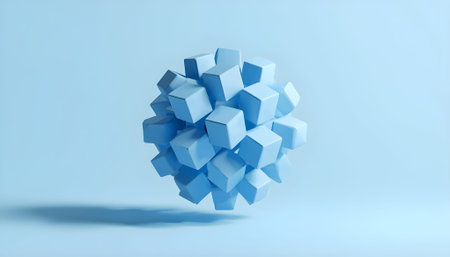 Abstract 3d rendering of geometric shape. Blue and white background.の素材