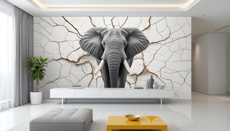 Modern living room interior design with a sofa and a large elephant - 3d renderingの素材
