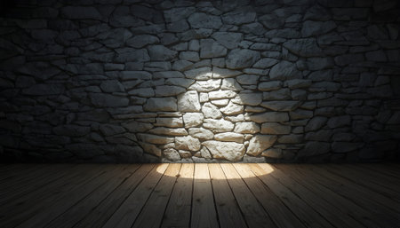 Light from the window in the stone wall. 3D rendering.の素材