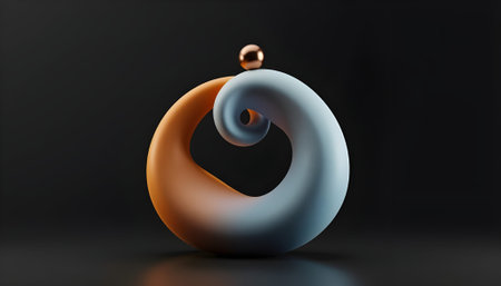 3d render, abstract geometric shape, blue and orange, black backgroundの素材