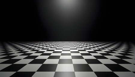 Checkered black and white floor. Abstract background. 3D renderingの素材