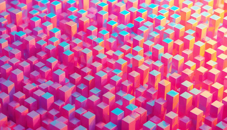 3d render. Abstract geometric background with pink and blue cubes.の素材