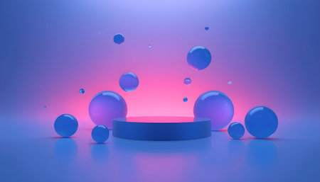 3d render, abstract background with blue and pink podiums.の素材