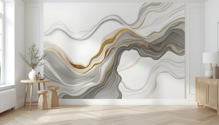 Modern living room interior design with marble pattern. 3d render illustrationの素材