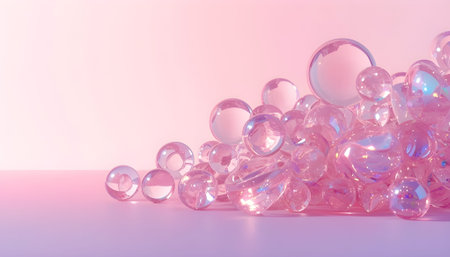 Transparent glass balls on a pink background. 3d rendering.の素材