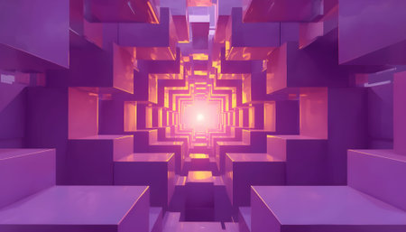 3d rendering of abstract geometric shape in purple and orange color.の素材