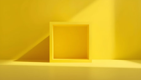 3d render of a yellow square podium for product presentation. Minimalist backgroundの素材
