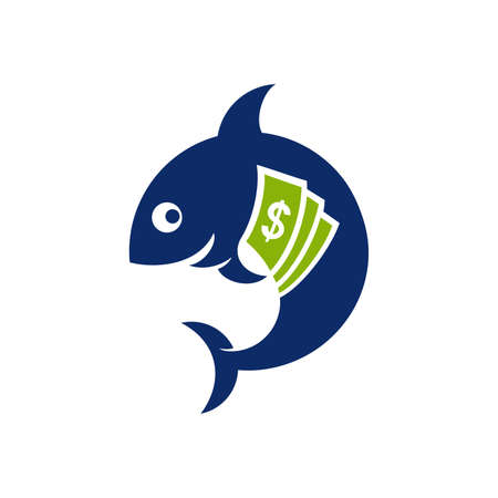 Geometric Circle Shark Logo holding moneyのイラスト素材