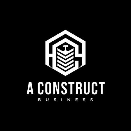 Geometric Letter A C construction logo company with hammerのイラスト素材