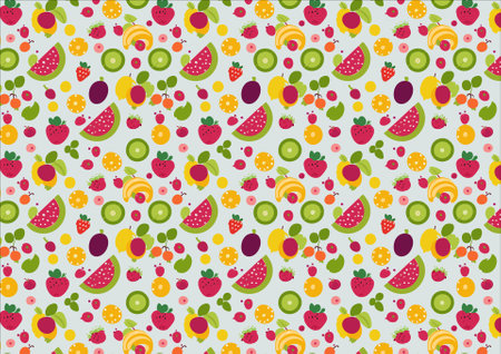 Seamless pattern with fruits and berries on a light background.の写真素材