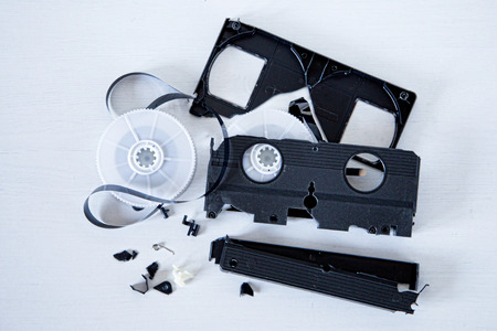 Old VHS tape brokenの写真素材