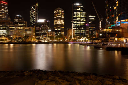 Elizabeth Quay Western Australia night-life tourist destination. The famous picturesque Swan River has iconic ferry from the Quay to South Perthのeditorial素材