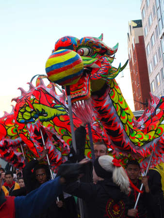 Washington, D.C. - January 29: Traditional Dragon Dance performers beginning their performance at the 2012 Chinese New Year celebration on January 29, 2012 in Washington, D.C.のeditorial素材