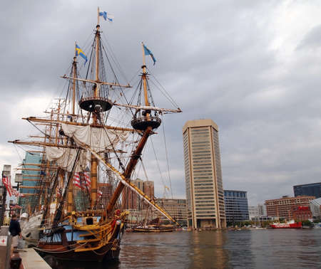BALTIMORE, MD -  SEPTEMBER 11, 2014: Tall ship Kalmar Nyckel, of Wilmington, DE is moored in Baltimore's Inner Harbor during the Star Spangled Spectacular, a festival marking the 200th anniversary of the Battle of Baltimore.のeditorial素材
