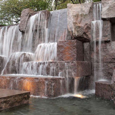 The fountain at the Franklin Delano Roosevelt memorial in Washington, D.C., on a spring evening.の写真素材