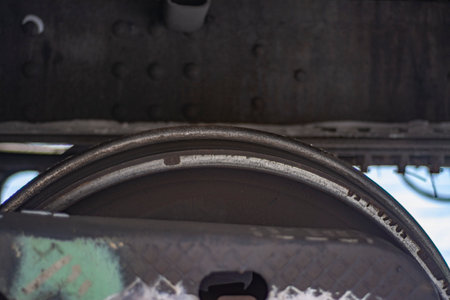 Close-up of railroad carriage elementsの写真素材