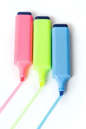 blue yellow and pink markers