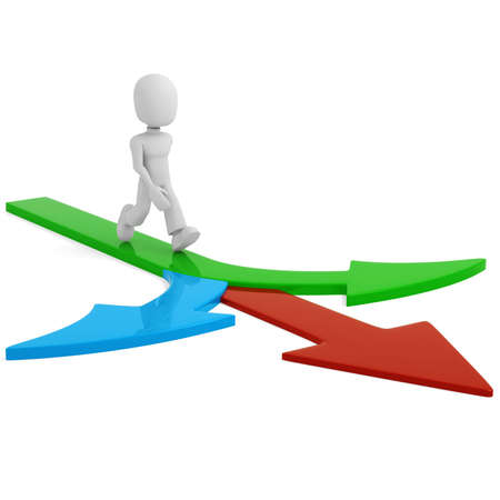 3d man walking on arrowsの写真素材