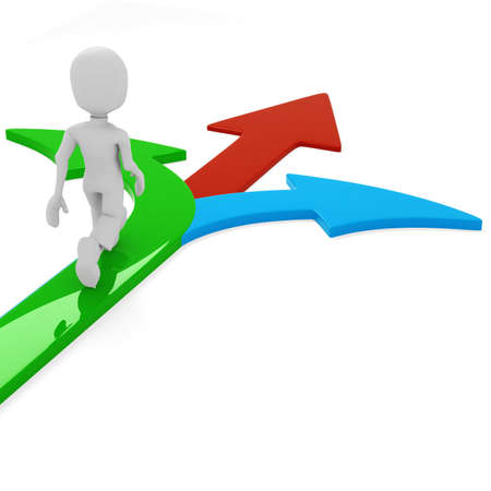 3d man walking on arrowsの写真素材