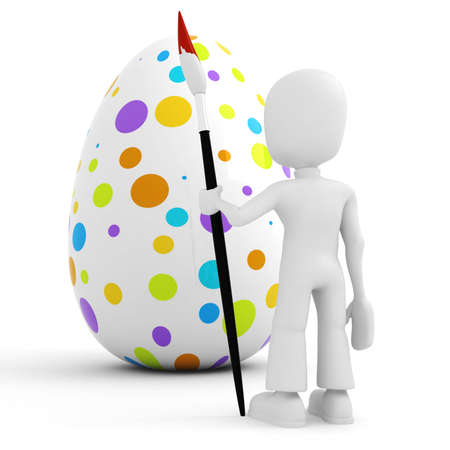 3d man painting an eggの写真素材