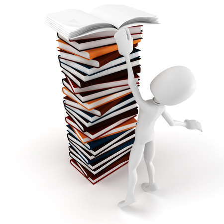 3d man trying to reech for a bookの写真素材