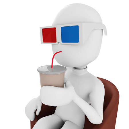 3d man living the 3d movie experienceの写真素材