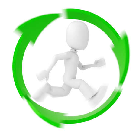 3d man running inside the recycle symbolの写真素材