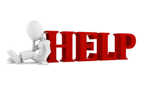 3d man looking for help, isolated on whiteの写真素材