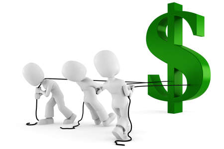 3d man pulling the dollar symbolの写真素材