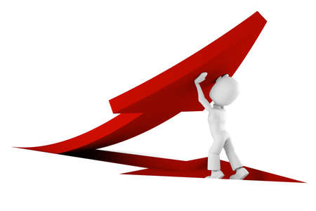 3d man pushing a red arrow from the groundの写真素材