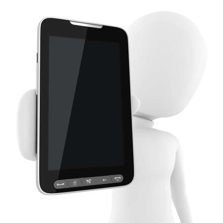 3d man presenting a new cell phoneの写真素材