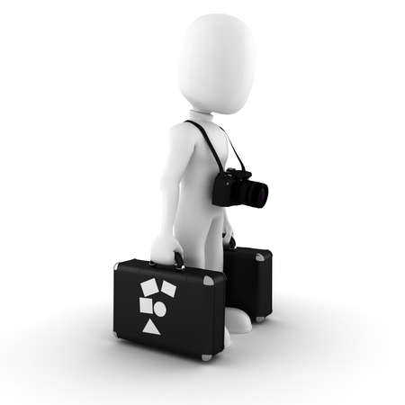 3d man tourist, on white backgroundの写真素材