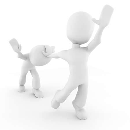 3d man competing to reach some imaginary object