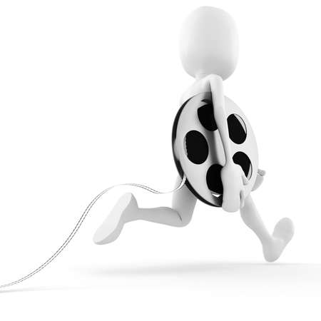 3d man running to bring the newest reel roller filmの写真素材