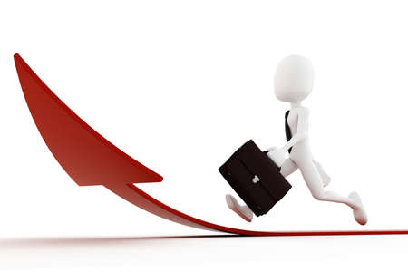 3d man running on a red arrow pointing upの写真素材