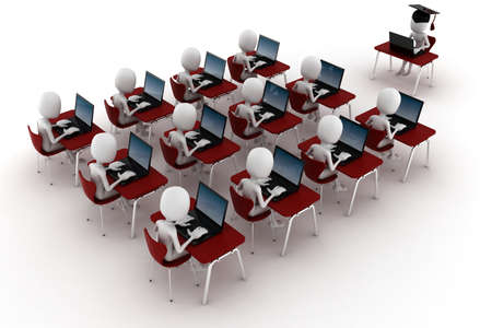 3d man e-learningm isolated on white backgroundの写真素材