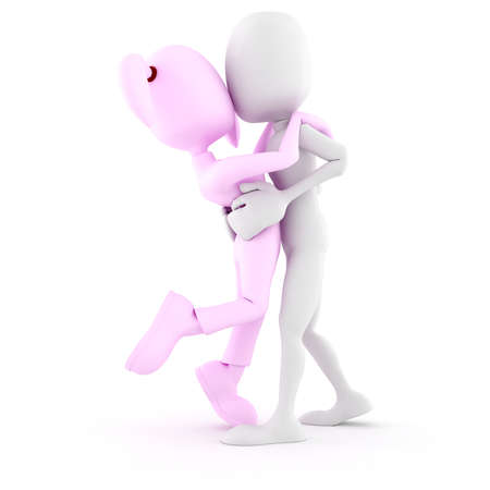 3d man and girl kissing, isolated on whiteの写真素材