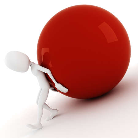 3d man pushing a ball up hillの写真素材