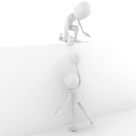 3d man helping another 3d man to climb