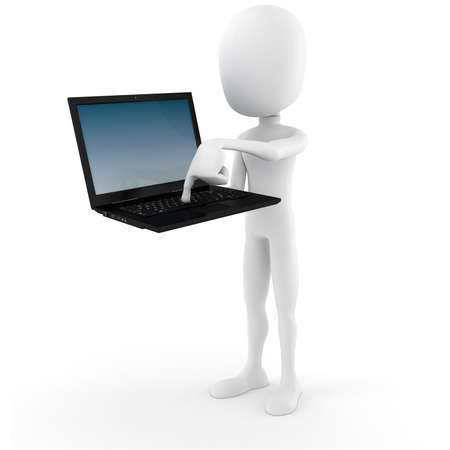 3d man holding a laptop - Push The Buttonの写真素材