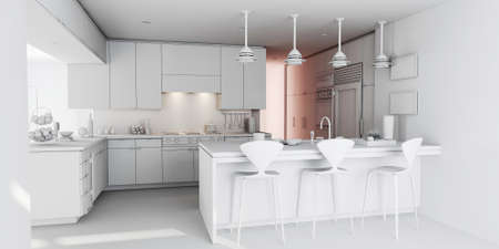 3d clay rander of a modern kitchen の写真素材