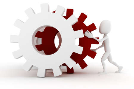 3d man an gear wheelsの写真素材